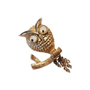 Vintage Gold Tone Googly Eyes Owl Brooch, Avon, 1.75" Tall, 1970s